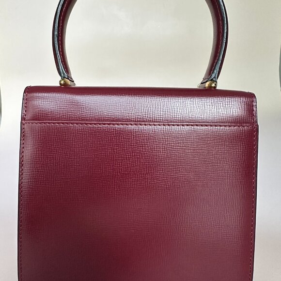 Cartier Wine Burgundy Leather Kelly Style Small Mini Top Handle Satchel Bag - Picture 8 of 10